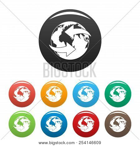 Moving Earth Icon. Simple Illustration Of Moving Earth Icons Set Color Isolated On White