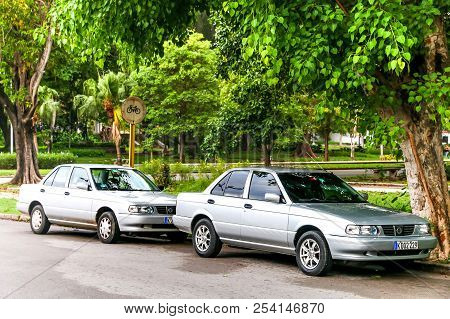 Havana, Cuba - June 6, 2017: Motor Cars Nissan Sentra In The City Street.