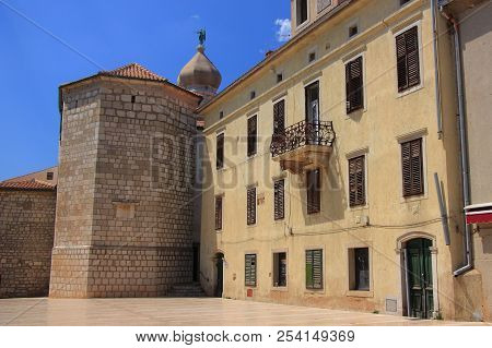 Croatia - Historic Buildings On Kamplin Square In Krk - A City On The South Of The Island Of Krk Sur