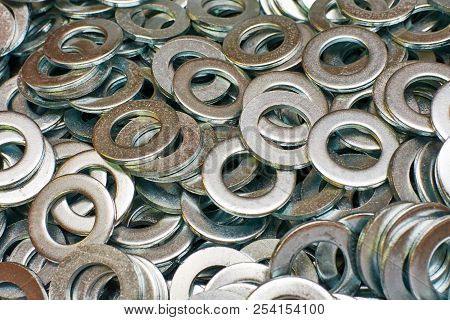Abstract Background Of Lot Ironwares Washers Closeup