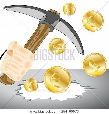 Hand Of The Person With Pickax And Bonanza From Coins