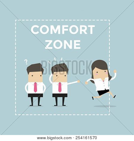 Businesswoman Exit From Comfort Zone Cartoon. Vector
