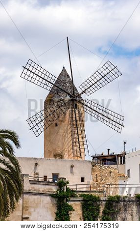 Typical Mallorquin Windmill In Palma De Mallorca - Spain