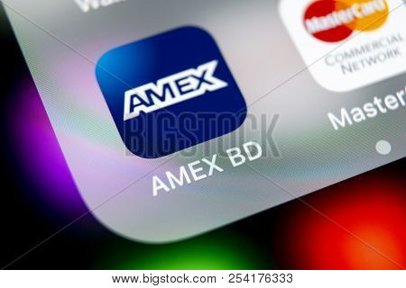 Sankt-petersburg, Russia, August 16, 2018: Amex Application Icon On Apple Iphone X Smartphone Screen