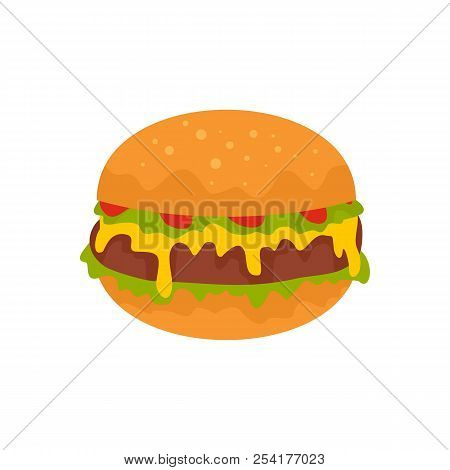 Cheeseburger Icon. Flat Illustration Of Cheeseburger Icon For Web Isolated On White