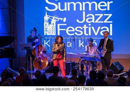 Cracow, Poland - July 31, 2018: Urszula Dudziak Live On Stage In Manggha Museum Of Japanese Art And 