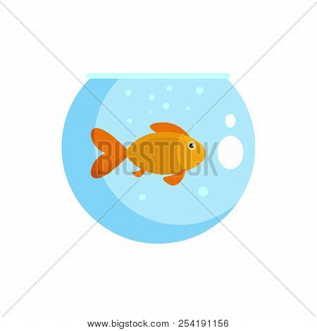 Fish In Round Aquarium Icon. Flat Illustration Of Fish In Round Aquarium Icon For Web Isolated On Wh