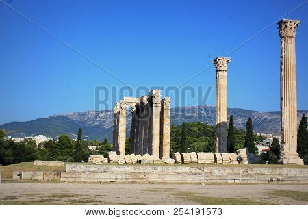 The Ancient Temple Of Olympian Zeus In Athens, Greece