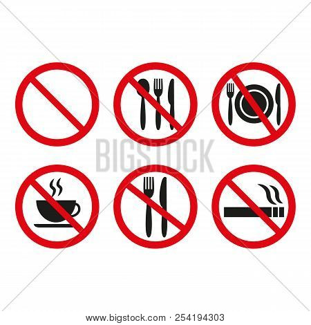 No Food And No Smoking Signs On White Background. Vector Illustration