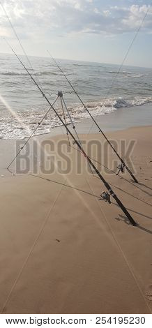 Fishing Rods In The Baltic Sea Beach