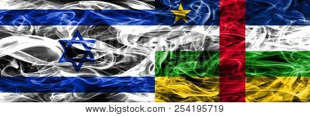 Israel Vs Central African Republic Smoke Flags Placed Side By Side. Israeli And Central African Repu