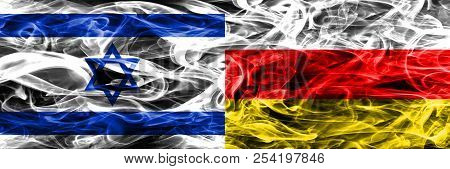 Israel Vs South Ossetia Smoke Flags Placed Side By Side. Israeli And South Ossetia Flag Together