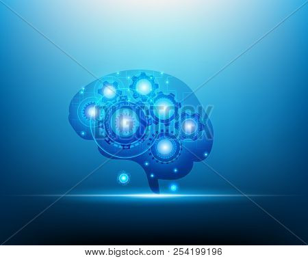 Ai Robot Brain Over Blue Background ,artificial Intelligence And Machine Learning Concept,vector Ill