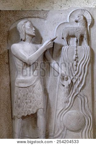 MUNSTERSCHWARZACH, GERMANY - JULY 09: Saint John the Baptist, altar in Munsterschwarzach Abbey, Benedictine monastery, Germany on July 09, 2017.