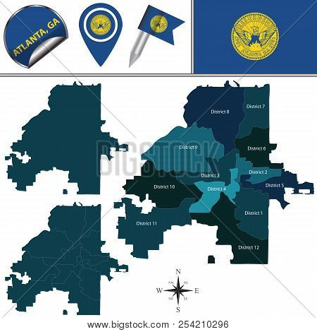 Vector Map Of Atlanta, Georgia With Named Districts And Travel Icons