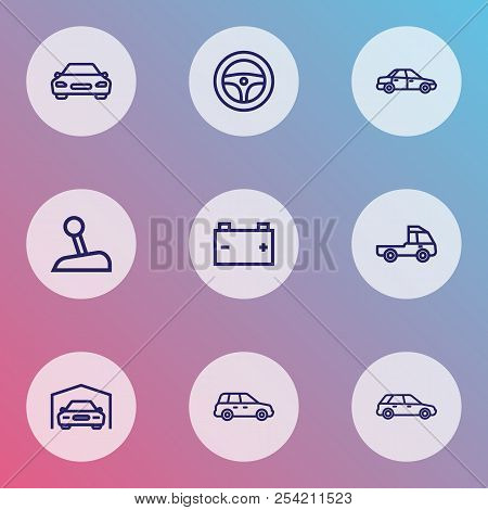Auto Icons Line Style Set With Garage, Battery, Gear Level And Other Truck  Elements. Isolated Vecto