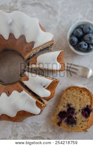 Home Made Blueberry Sponge Cake On A Table