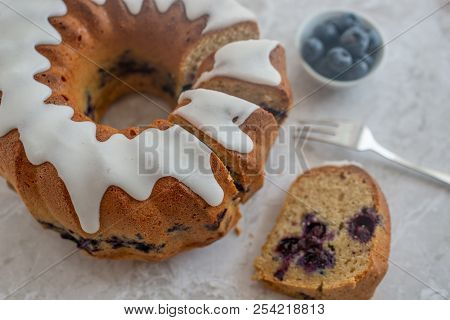 Home Made Blueberry Sponge Cake On A Table