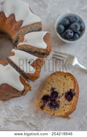 Home Made Blueberry Sponge Cake On A Table