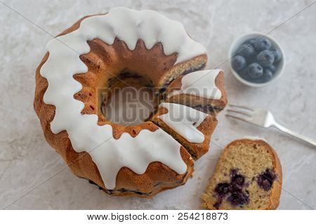 Home Made Blueberry Sponge Cake On A Table
