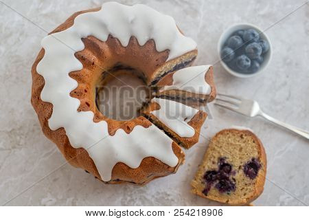 Home Made Blueberry Sponge Cake On A Table