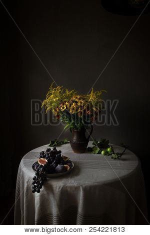 Sill-life With Fruits And Flowers At The Lesser Dutchmen Style.