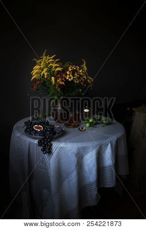 Sill-life With Fruits And Flowers At The Lesser Dutchmen Style.