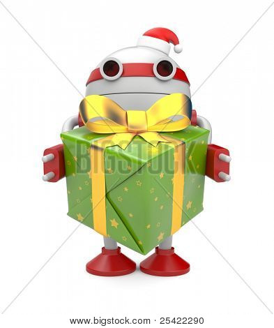 Robot met de doos van de gift. Afbeelding bevatten uitknippad