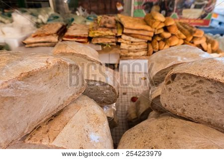 Fresh Bread Stand At A Street Organic Food Market.
