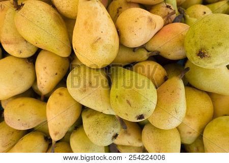 Fresh Yellow Pears At A Street Organic Food Market.