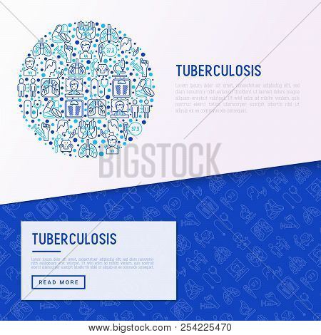 Tuberculosis Concept In Circle With Thin Line Icons: Infection In Lungs, X-ray Image, Dry Cough, Pai