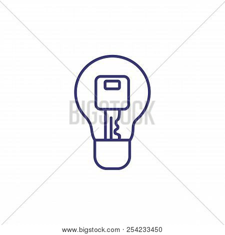 Main Idea Line Icon. Key Inside Lightbulb. Creativity Concept. Can Be Used For Topics Like Innovatio