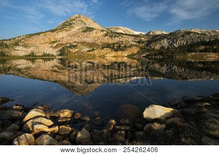 Sugarloaf Mountain And Medicine Bow Peak Reflected In Libby Lake  In Medicine Bow National Forest In