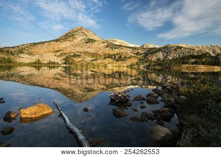 Sugarloaf Mountain And Medicine Bow Peak Reflected In Libby Lake  In Medicine Bow National Forest In