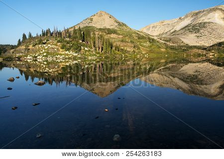 Sugarloaf Mountain And Medicine Bow Peak Reflected In Libby Lake  In Medicine Bow National Forest In