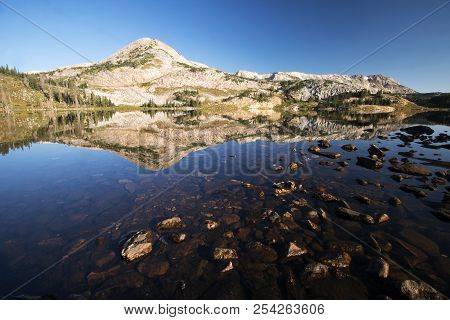 Sugarloaf Mountain And Medicine Bow Peak Reflected In Libby Lake  In Medicine Bow National Forest In