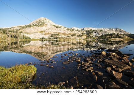 Sugarloaf Mountain And Medicine Bow Peak Reflected In Libby Lake  In Medicine Bow National Forest In