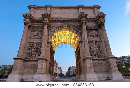 Porte Royale - Triumphal Arch In Marseille, France. Constructed In 1784 - 1839. Inscription On Arch 