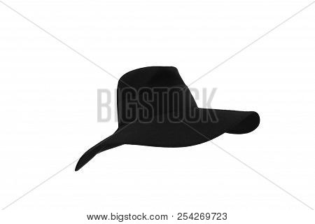 Black Floppy Felt Hat With. Black Felt Hat On A White Background.