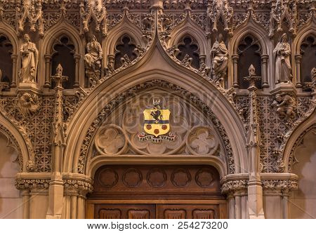Edinburgh, Scotland, Uk - June 13, 2012; St Giles Cathedral. Monumental Deacorated Door Gate Inside 