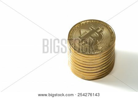 Stack Of Bitcoin Coins Isolated On White Background