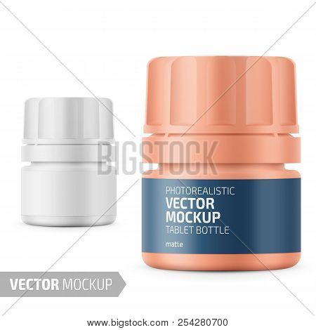 White Plastic Tablet Bottle Template With Label.