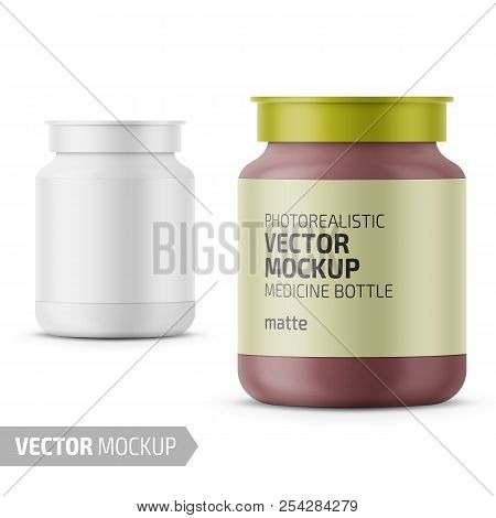 White Glass Medicine Bottle Template With Label.
