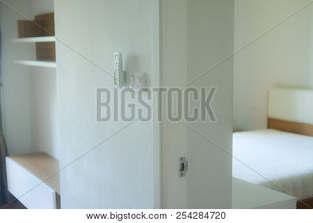Half Opened Door Of A Bedroom. Entrance To The Bedroom.