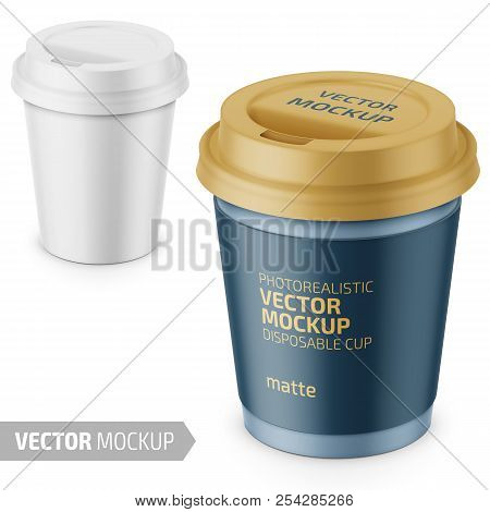 White Matte Disposable Cup With Lid Template.