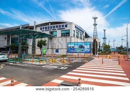 Jeju-si, Jeju Island, South Korea - August 31 2017: Jeju Ferry Terminal