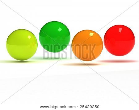 boules de verre coloré dans une rangée