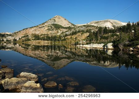 Sugarloaf Mountain And Medicine Bow Peak Reflected In Libby Lake  In Medicine Bow National Forest In