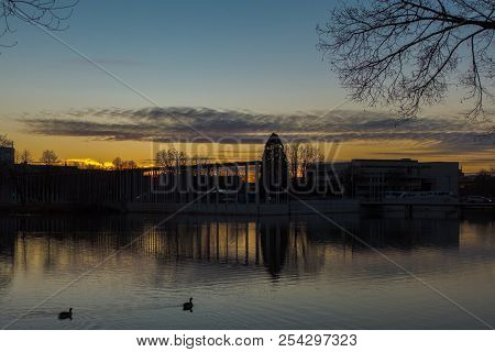 The Public Park Of Boeblingen In The Evening