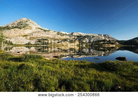 Sugarloaf Mountain And Medicine Bow Peak Reflected In Libby Lake  In Medicine Bow National Forest In